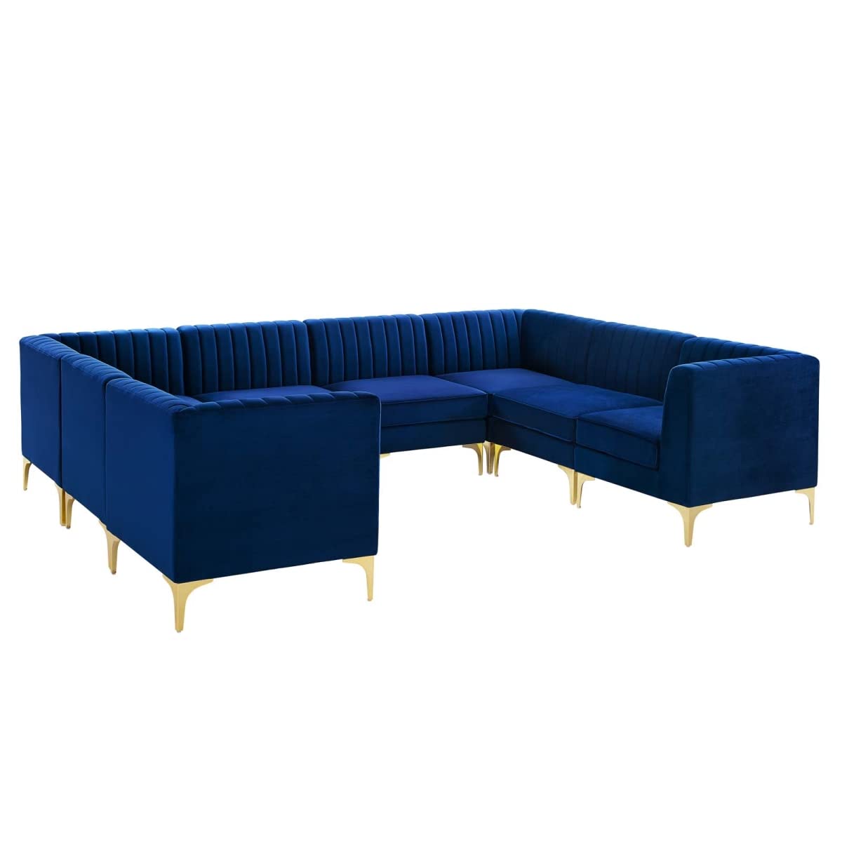 Modway Furniture Eei-4353-Nav Triumph Channel Tufted Performance Velvet Sectional Sofa Navy - 8 Piece